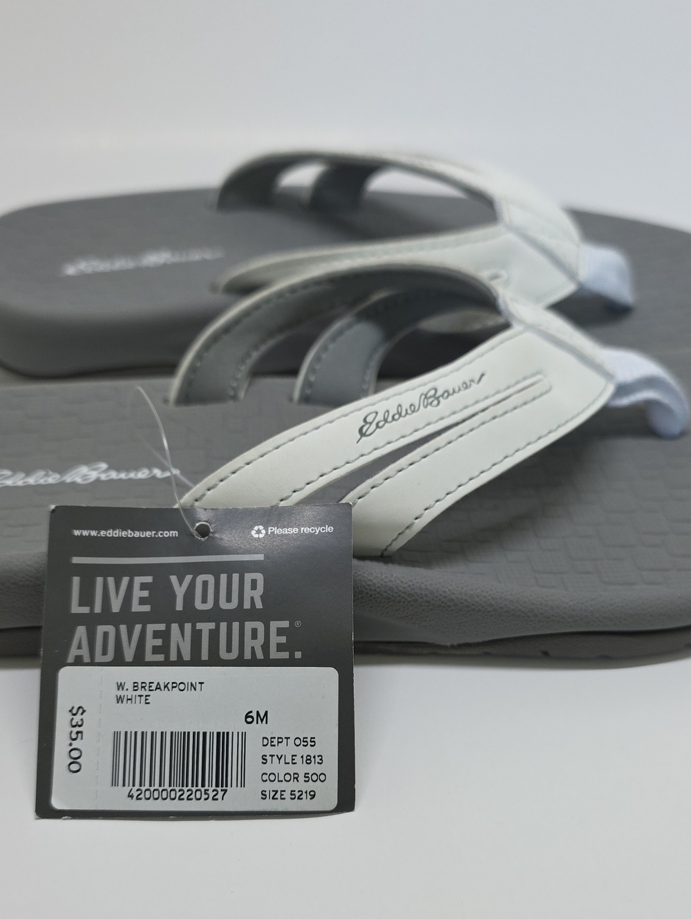 NWT Eddie Bauer White Faux Leather Flip Flops Slip On Womens 6 - Picture 2 of 14